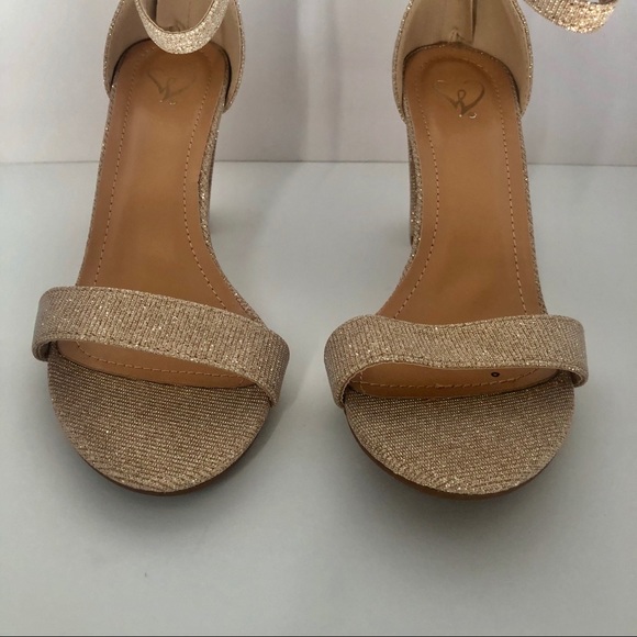 NWT Round open toe single strap Windsor high heeled sandals 8 rosegold glitter - Picture 7 of 15